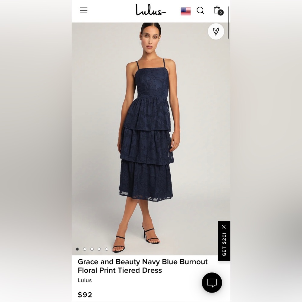 Lulu’s Navy Blue Burnout Floral Print Tiered Dress